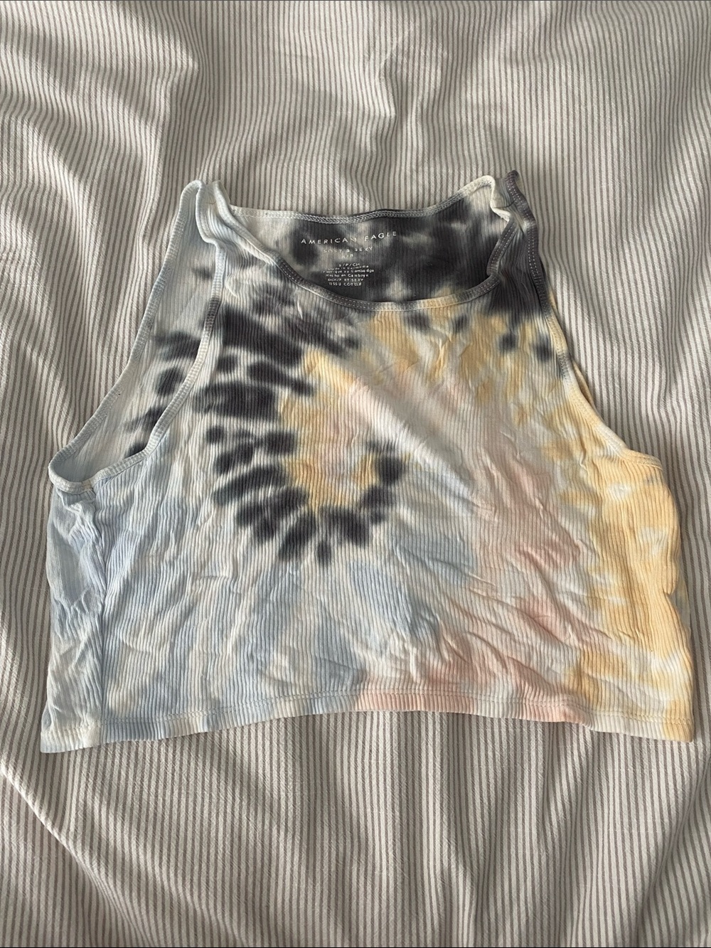 American Eagle Outfitters Tie-Dye Ribbed Crop Tank - Blue, Yellow, Black